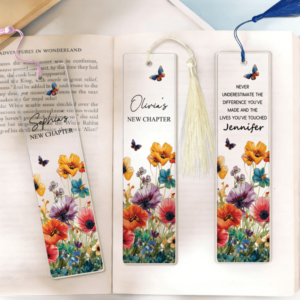 Personalizado Nuevo Capítulo Mariposa Flor Acrílico Marcapáginas con Nombre y Borla Material de Lectura Jubilación Cumpleaños Regalo para jubilado Ratón de biblioteca