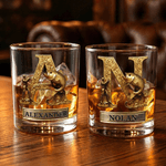 Personalized Gold Cool Fishing Initial 10 oz Rock Whiskey Glass with Name Father's Day Birthday Gift for Man Whiskey Lover Fishing Enthusiast