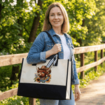 Personalized American Highland Cow Sunflower Large Capacity Tote Bag Portable Makeup Bag with Name American Independence Day Gift for Her