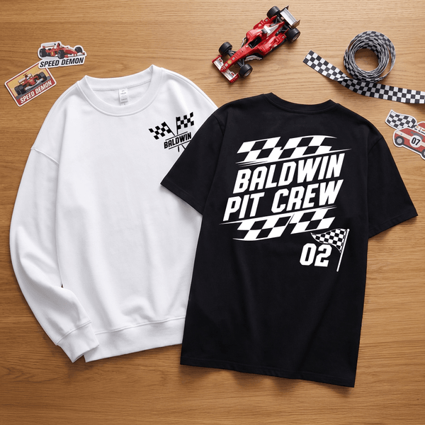 Personalised Vintage Checkered Flag Racing T-shirt Sweatshirt with Name and Number Birthday Daily Wear Gift for Racing Fans