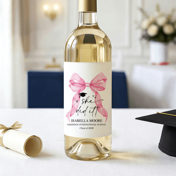 Etiquettes de bouteilles de vin imperméables avec nom Année Cadeau de fin d'études pour les diplômés