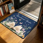 Felpudo antideslizante personalizado con texto Flor de libro Decoración del hogar Uso diario Regalo de cumpleaños para amigo ratón de biblioteca