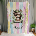 Personalized Cartoon Cowgirl Horse Birth Flower Soft Throw Blanket with Name Home Decor Birthday Gift for Girls Horse Lovers