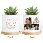 Personalised 4 Collage Photos Ceramic Succulent Planter Pot with Drainage Hole and Bamboo Base Mother's Day Birthday Gift for Mom Grandma