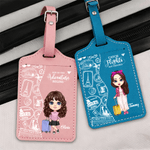 Personalized Cute Cartoon Character Travel Theme Passport Holder Luggage Tag with Name and Quote Travel Holiday Gift for Travel Lovers Friends