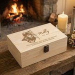 Personalised Engraved Pet Portrait Wooden Memory Storage Box with Name Text and Year Loss of Pet Memorial Gift for Pet Owner Lover