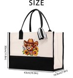 Personalized American Highland Cow Sunflower Large Capacity Tote Bag Portable Makeup Bag with Name American Independence Day Gift for Her
