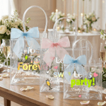 Personalized A Toast To Forever Transparent Gift Bag with Names Date and Pink Ribbon Daily Use Wedding Gift for Bridesmaids Newlyweds