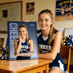 Personlig lerretstrykk med cheerleadingbilde og trykt glitter pluss navn og år som flott gave til kampdag eller sesongavslutning