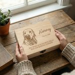 Personalised Engraved Pet Portrait Wooden Memory Storage Box with Name Text and Year Loss of Pet Memorial Gift for Pet Owner Lover