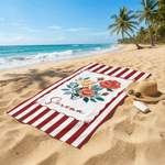 Gepersonaliseerde sneldrogende strandhanddoek met geboortebloem en streepdesign met trekkoordtas strandfeest verjaardagscadeau voor moeder en vriendin