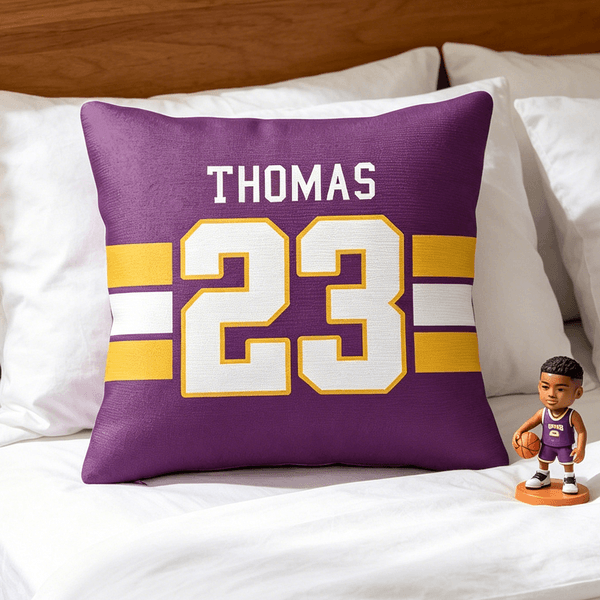 Personalized Multicolour Number Striped Soft Throw Pillow Cover with Name Home Decor Game Day Birthday Gift for Boyfriend Father Man