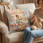 Personalized Just A Girl Who Loves Sewing Soft Throw Pillow Cover with Name Home Decor Birthday Gift for Girls Women