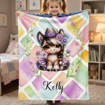Personalizzato Cartoon Cowgirl cavallo nascita fiore morbido coperta con nome Home Decor regalo di compleanno per le ragazze amanti del cavallo