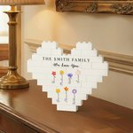 Puzzle di mattoncini da costruzione personalizzati con nome, testo e titolo per la festa della mamma, per il giardino della nonna, per il fiore della nascita e per il cuore.