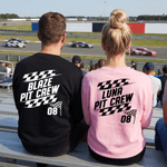 Personalized Vintage Checkered Flag Racing T-shirt Sweatshirt with Name and Number Birthday Daily Wear Gift for Racing Fans