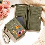 Personalizzato Nuovo Capitolo Farfalla floreale Portafoglio portatile in pelle PU con nome e braccialetto Regalo di compleanno in pensione per donne
