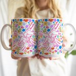 Taza personalizada de cerámica con nombres flores de colores y diseño de manos regalo de cumpleaños y Día de la Madre para mamá y abuela