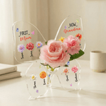 Personalisierte Geburt Blume Schmetterling Acryl Vase mit 1-10 Kind Namen und 1-15 Grandkid Namen Muttertag Geburtstag Geschenk für Mama Oma