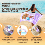 Asciugamano da spiaggia personalizzato a righe con personaggio dei cartoni animati, sovradimensionato e ad asciugatura rapida, con nome Regalo di compleanno per bambini e bambine.