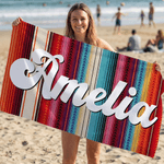 Serviette de plage en microfibre surdimensionnée à séchage rapide avec nom, style aztèque personnalisé Cadeau de vacances pour la famille et les amis