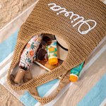 Personalised Multicolour Name Crochet Raffia Tote Bag Beach Vacation Bachelorette Party Birthday Gift for Her