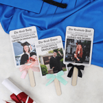 Personalized Newspaper Backdrop Ribbon Bow Photo Graduation Fans with Text Graduation Gift for Graduates