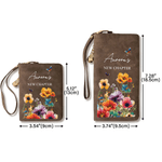 Personalizzato Nuovo Capitolo Farfalla floreale Portafoglio portatile in pelle PU con nome e braccialetto Regalo di compleanno in pensione per donne