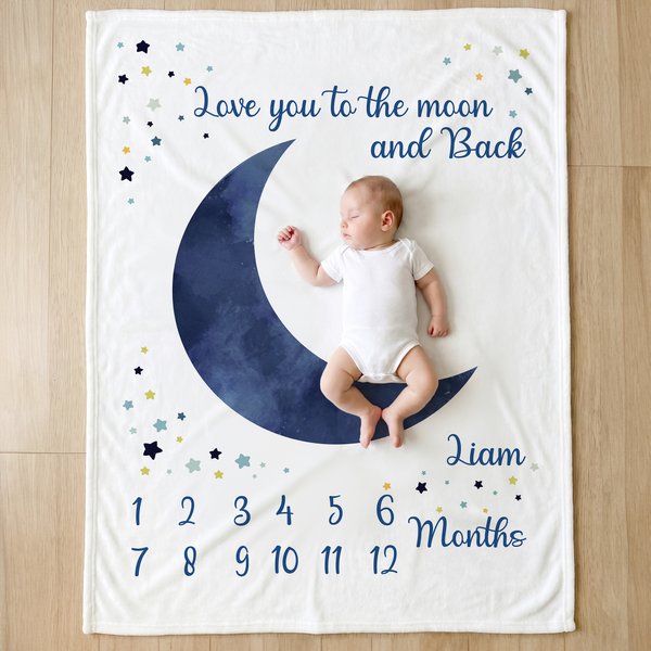 Personalized Moon Phase Soft Throw Blanket with Name and Date Home Decor Baby Shower Birthday Gift for Newborn New Mom