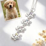 Personalized 1-12 Paw Print Birthstone Necklace Exquisite Jewellery with Engraved Names Anniversary Birthday Gift for Pet Owner Lover