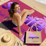 Personalizada Palm Gradiente Nombre Bolsa de Yute Toalla de Playa de Secado Rápido Suave Sobredimensionada con Texto Vacaciones de Verano Fiesta en la Playa Regalo de Cumpleaños para Mujer
