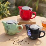 Personalized Birth Flower Ceramic Teapot with Name and Tea-Strainer Birthday Mother's Day Gift for Mom Grandma