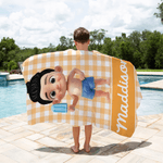 Asciugamano da spiaggia personalizzato a righe con personaggio dei cartoni animati, sovradimensionato e ad asciugatura rapida, con nome Regalo di compleanno per bambini e bambine.