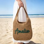 Personalised Multicolour Name Crochet Raffia Tote Bag Beach Vacation Bachelorette Party Birthday Gift for Her