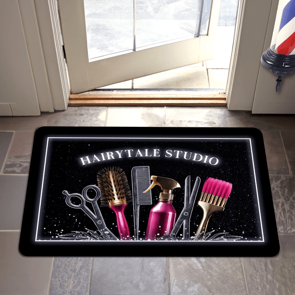Personalisierte bunte Friseur Element Fußmatte mit Text Barber Shop Accessoire Eröffnung Geschenk für Friseur Haar Schönheit Liebhaber