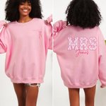 Personnalisé Toile De Jouy Floral Mrs Bow Sweatshirt Hoodie avec Nom et Année Noël Mariage Anniversaire Cadeau pour Mariée Nouvellement Mariée