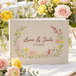 Personlig gästbok för bröllop med blomsterkrans och namn och datum Bröllopsgåva för nygifta