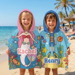 Serviette de plage à capuche personnalisée Princesse Sirène Dinosaure Plongeur Séchage rapide avec nom Accessoires de plage Cadeau d'anniversaire pour Garçons Filles