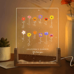 Veilleuse LED en acrylique personnalisée avec 1-12 noms Titre Texte et base en bois Cadeau de Fête des Mères pour Maman Grand-mère
