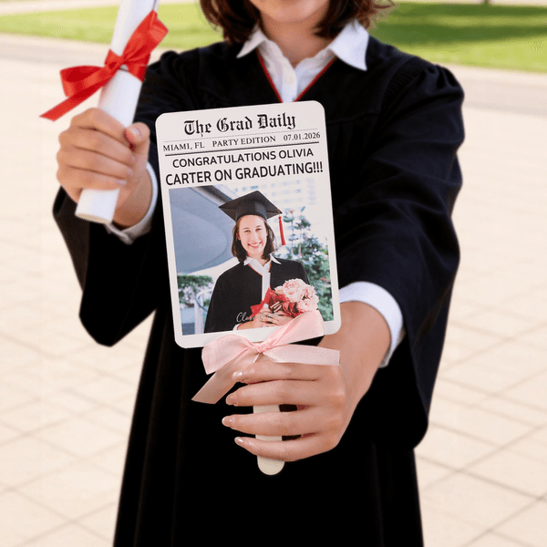 Personalized Newspaper Backdrop Ribbon Bow Photo Graduation Fans with Text Graduation Gift for Graduates