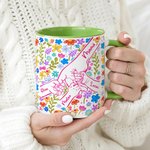 Taza personalizada de cerámica con nombres flores de colores y diseño de manos regalo de cumpleaños y Día de la Madre para mamá y abuela