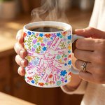 Taza personalizada de cerámica con nombres flores de colores y diseño de manos regalo de cumpleaños y Día de la Madre para mamá y abuela