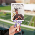 Personalized Newspaper Backdrop Ribbon Bow Photo Graduation Fans with Text Graduation Gift for Graduates