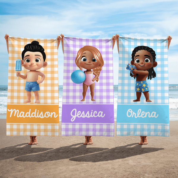 Serviette de plage surdimensionnée à rayures et à séchage rapide avec nom Cadeau d'anniversaire pour garçons et filles