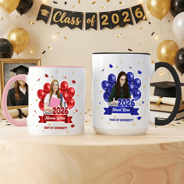 Personalisierte Multi-Color Graduation Photo 11 oz 15 oz Keramikbecher mit Namen Jahr und Schule Name Graduation Saison Geschenk für Absolventen