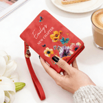 Personalizzato Nuovo Capitolo Farfalla floreale Portafoglio portatile in pelle PU con nome e braccialetto Regalo di compleanno in pensione per donne