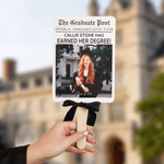 Personalized Newspaper Backdrop Ribbon Bow Photo Graduation Fans with Text Graduation Gift for Graduates