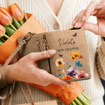 Personalizzato Nuovo Capitolo Farfalla floreale Portafoglio portatile in pelle PU con nome e braccialetto Regalo di compleanno in pensione per donne