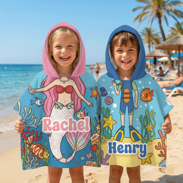 Personalisierte Prinzessin Meerjungfrau Dinosaurier Taucher schnell trocknen Kapuzen Strandtuch mit Namen Strand Pool Zubehör Geburtstag Geschenk für Jungen Mädchen