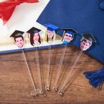 Personalized Graduation Cap Face Photo Acrylic Cocktail Stick Drink Stirrer with Year Graduation Party Gift for Friends Graduates